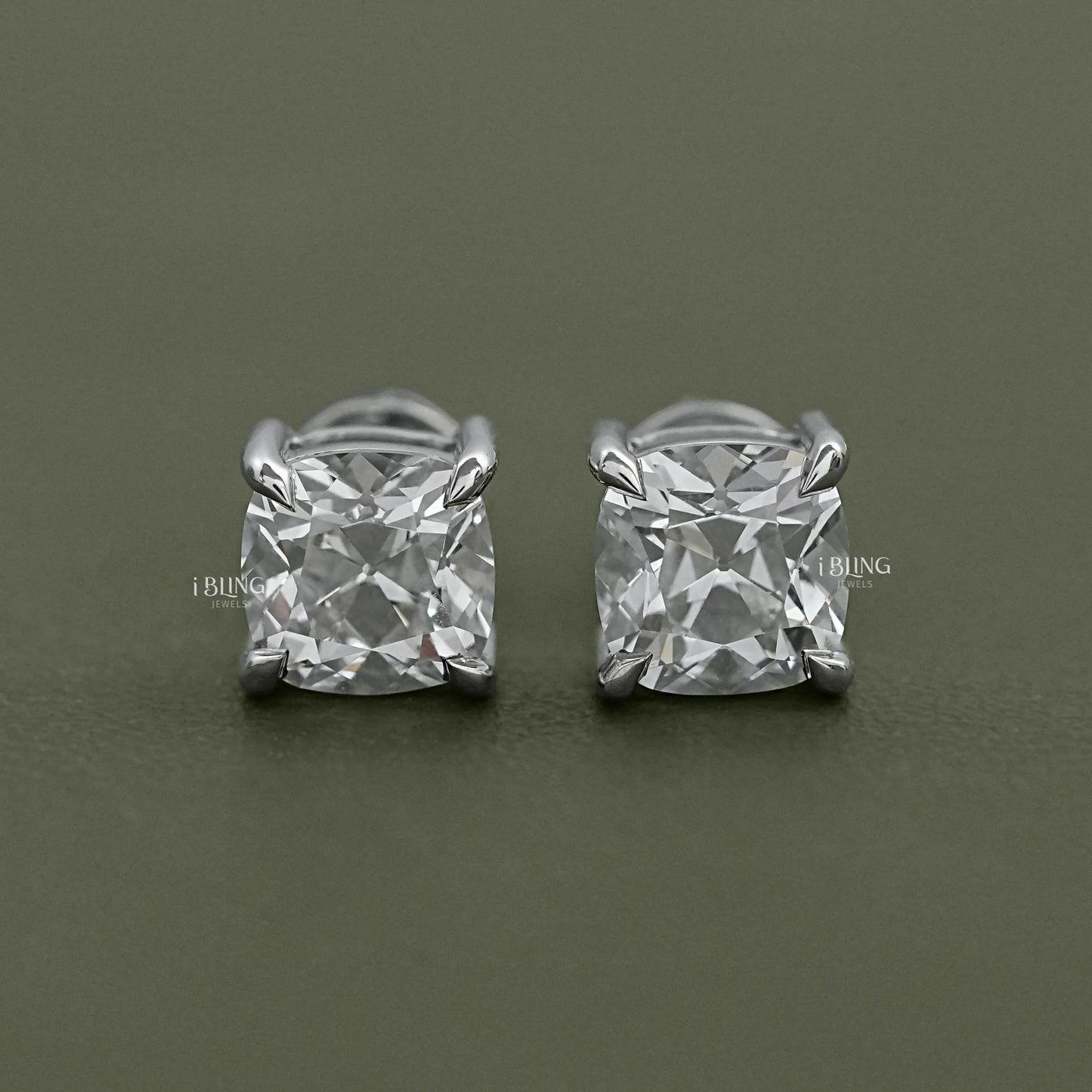 Square Old Mine Cushion Lab Diamond Stud Earrings Solitaire Stud