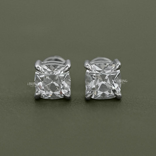 Square Old Mine Cushion Lab Diamond Stud Earrings