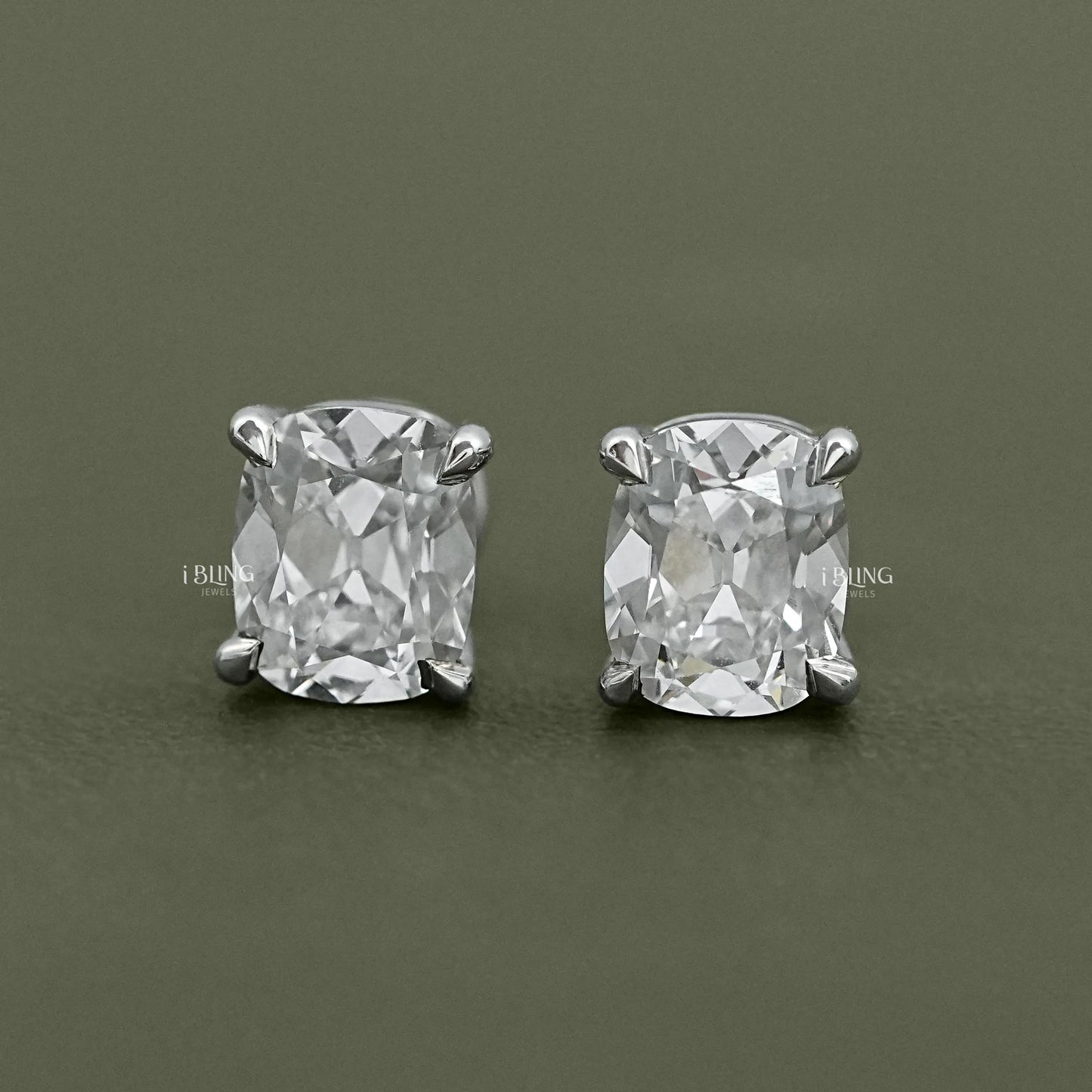 Elongated Old Mine Cushion Lab Diamond Stud Earrings Solitaire Stud