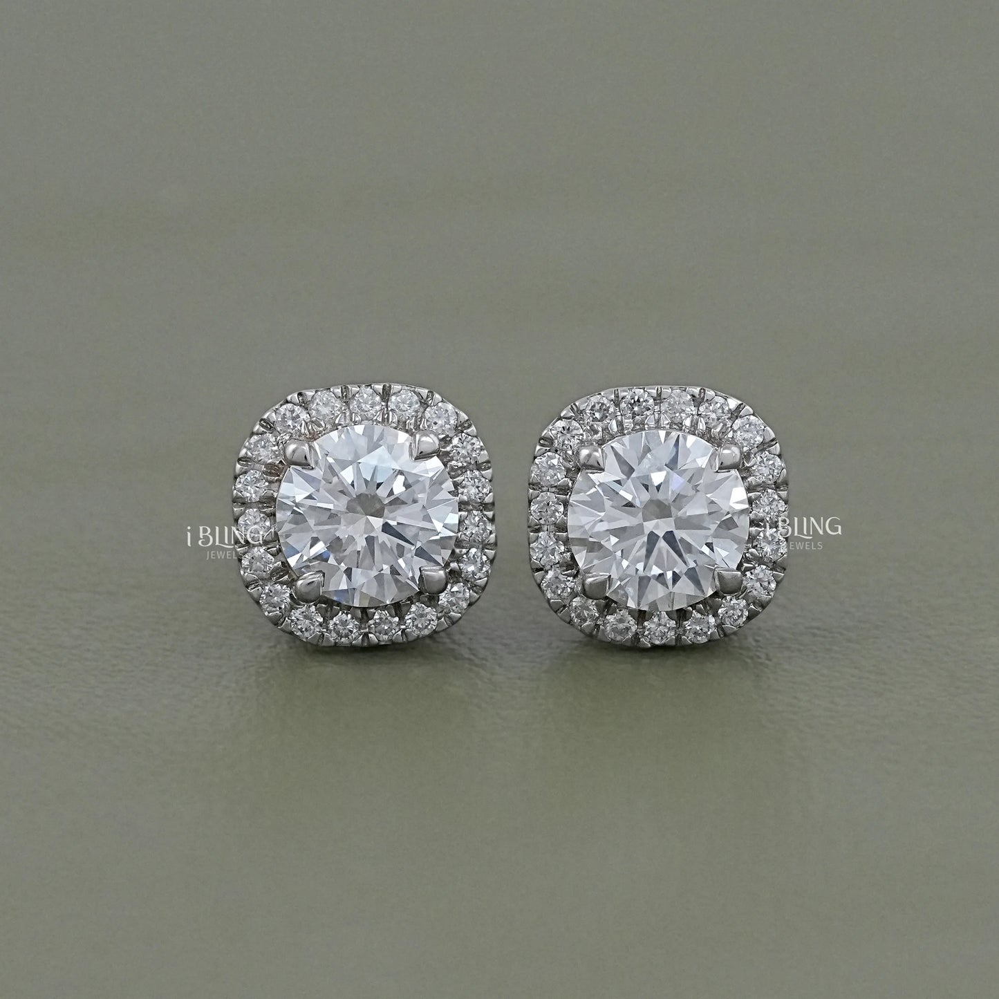 Round Cut Lab Diamond Halo Stud Earrings Stud