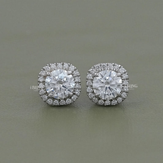 iBling Jewels round cut lab diamond halo stud earrings, now online in USA