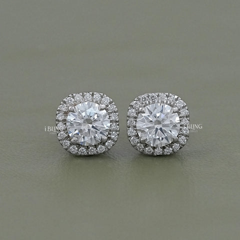 Round Cut Lab Diamond Halo Stud Earrings