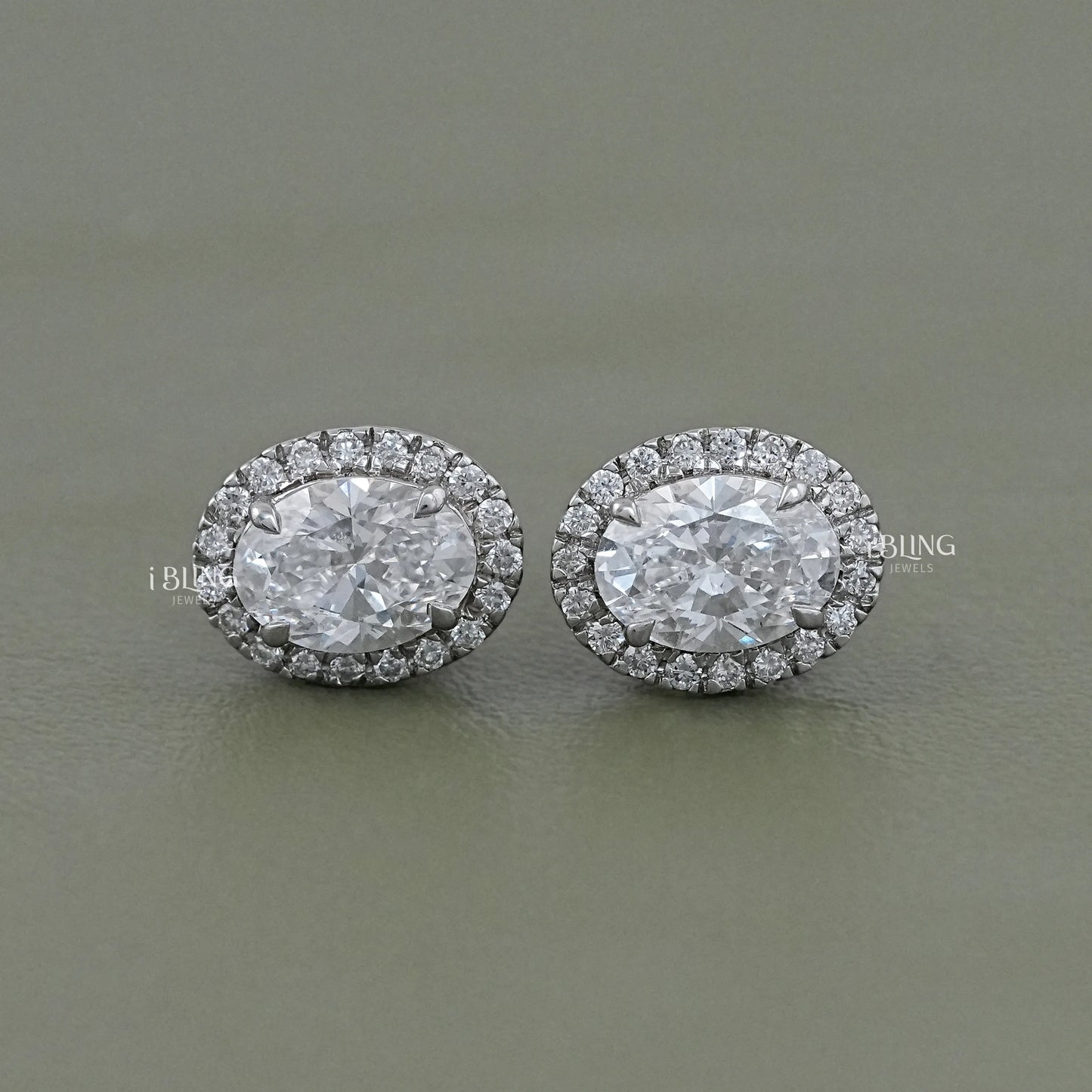 Oval Cut Lab Grown Diamond Halo Stud Earrings Stud