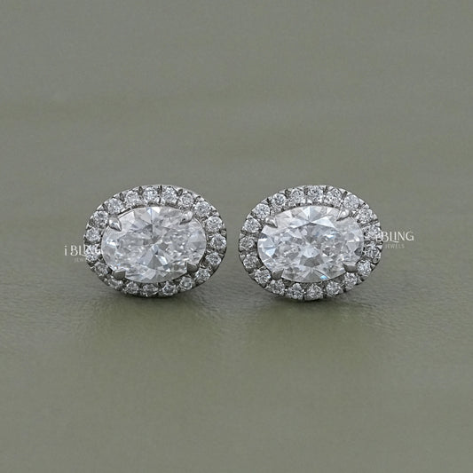 Oval Cut Lab Grown Diamond Halo Stud Earrings