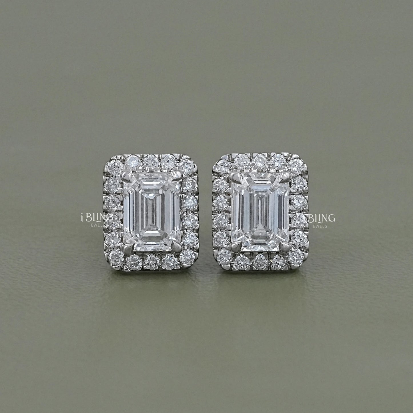 iBling Jewels lab grown emerald cut halo stud earrings for women in USA