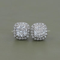 Cushion Cut Lab Diamond Halo Stud Earrings