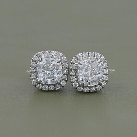 Cushion Cut Lab Diamond Halo Stud Earrings