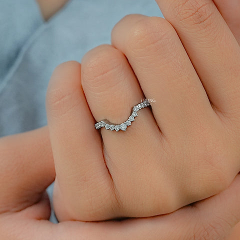 Round Cut Lab Grown Diamond Curved Wedding Band