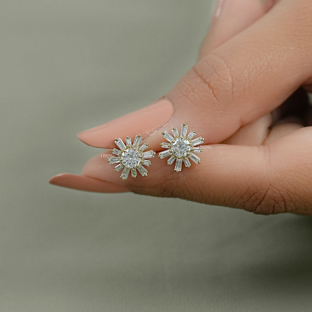 Round Lab Diamond Cluster Set Stud Earrings