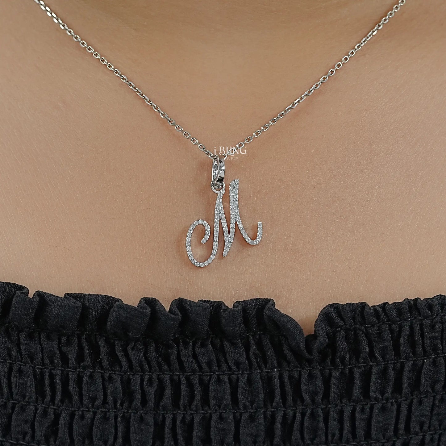 Round Cut Lab Grown Diamond M Letter Pendant Pendants