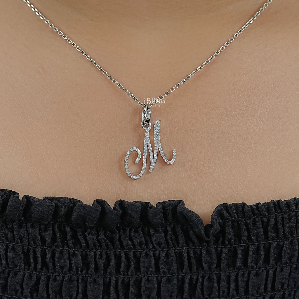 Round Cut Lab Grown Diamond M Letter Pendant