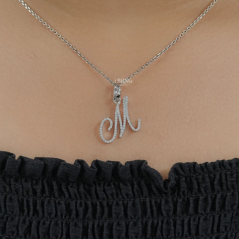 Round Cut Lab Grown Diamond M Letter Pendant