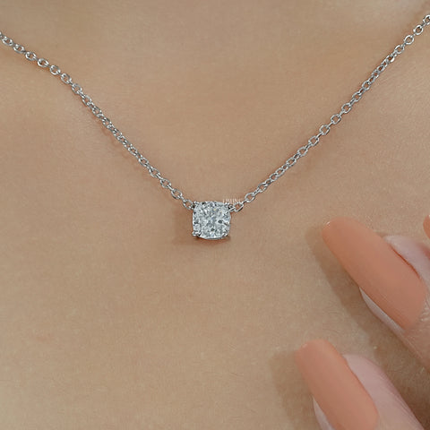 Square Cushion Lab Grown Diamond Solitaire Pendant Necklace