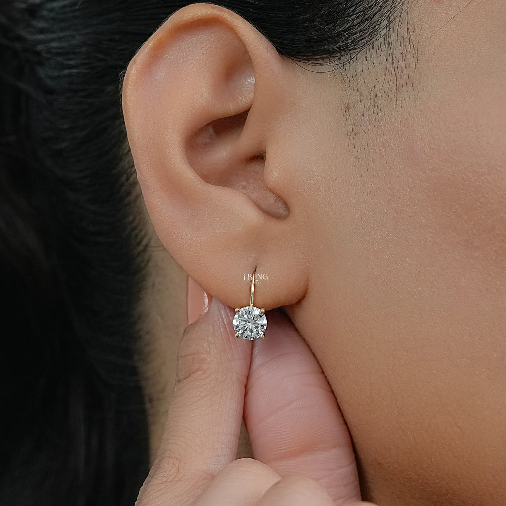 Round Cut Lab Grown Diamond Lever Back Earrings