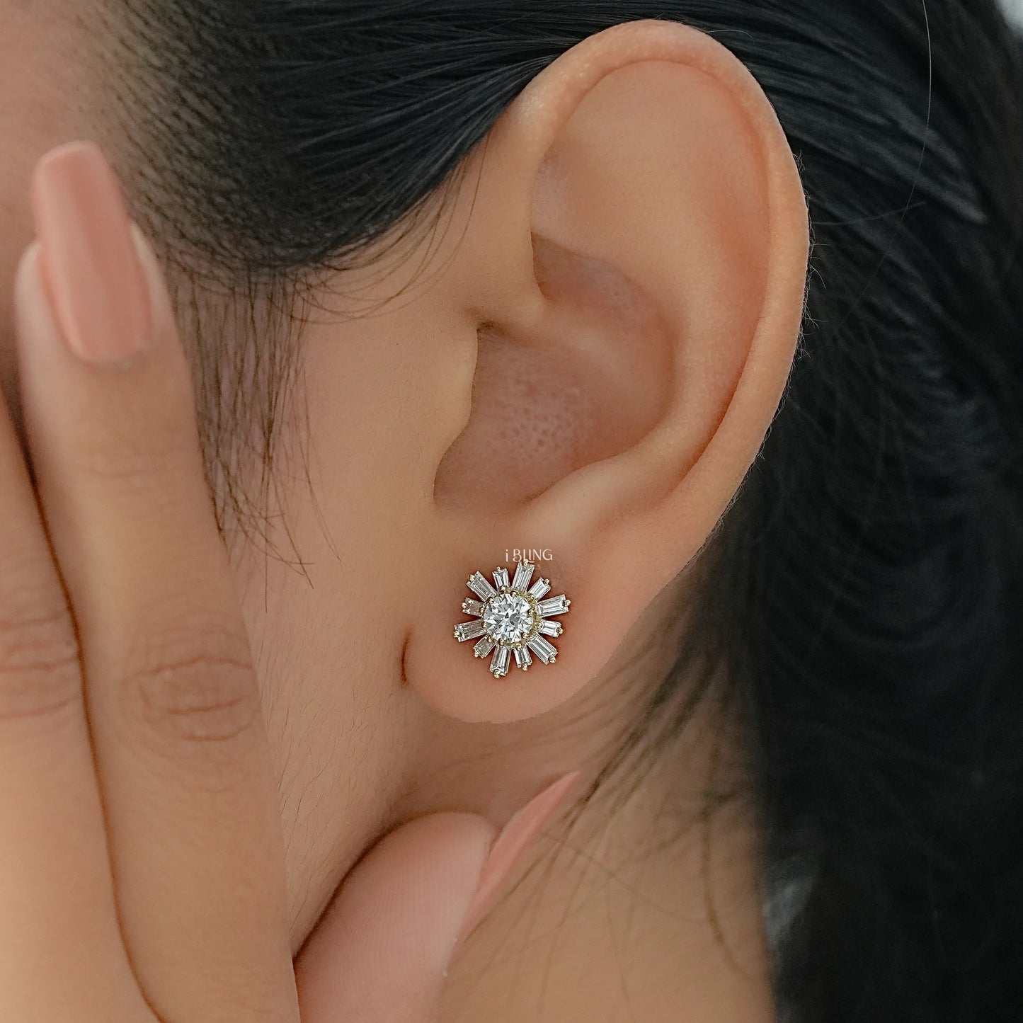 Round Lab Diamond Cluster Set Stud Earrings Stud