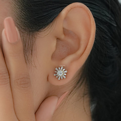 Round Lab Diamond Cluster Set Stud Earrings