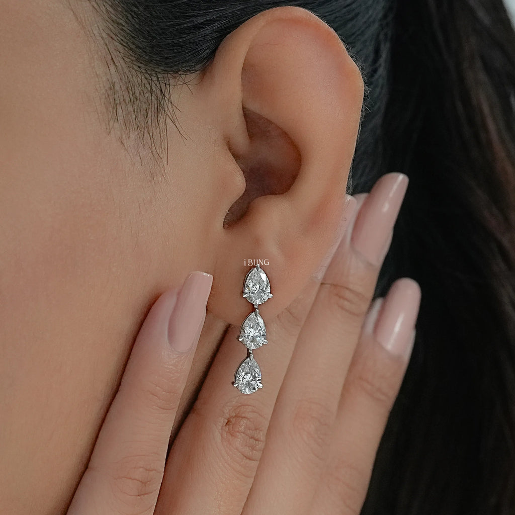 Pear Cut Lab Grown Diamond Dangle Drop Earrings