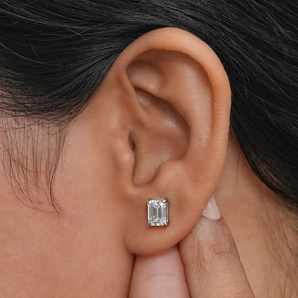 Emerald Cut Lab Grown Diamond Screw Back Earrings
