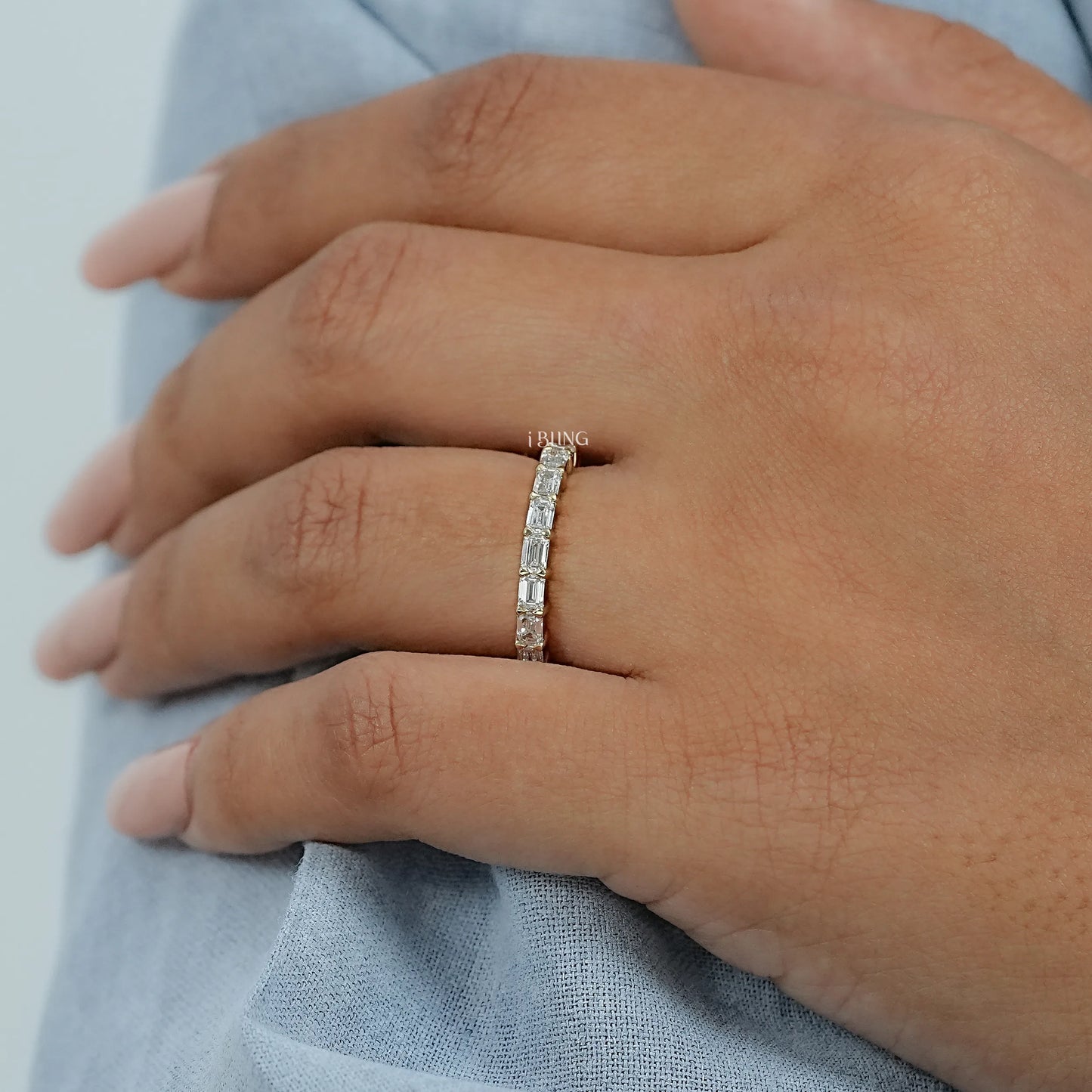 East West Emerald Cut Eternity Wedding Band