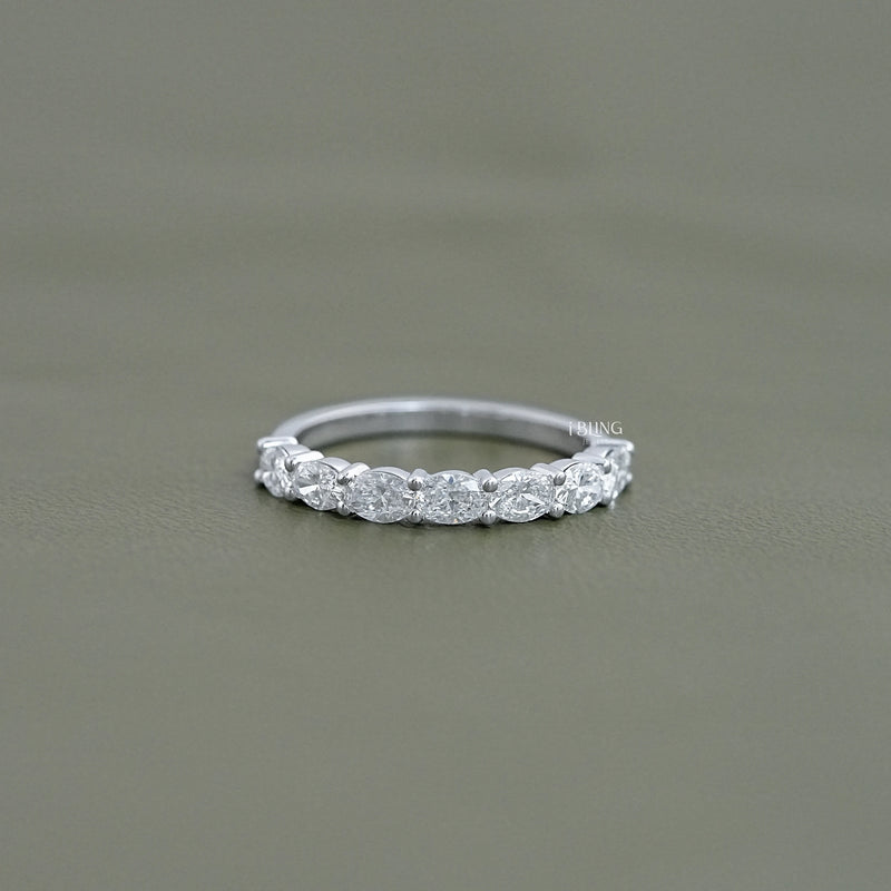 East West Oval Lab Diamond Half Eternity Wedding Band