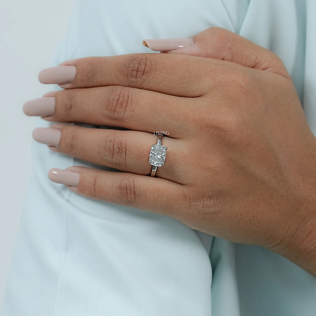 Elongated Cushion Lab Diamond East West Solitaire Ring