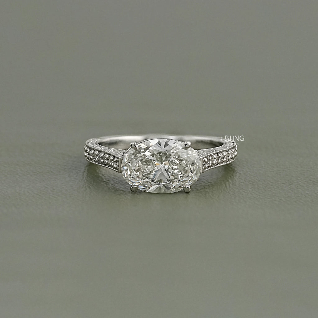 East-West Oval Cut Hidden Halo Pave Ring