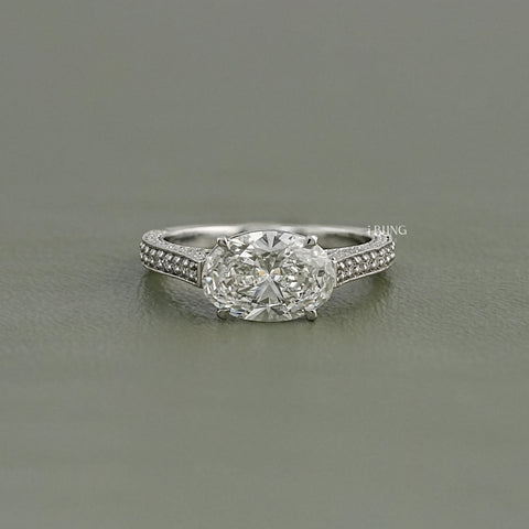 East-West Oval Cut Hidden Halo Pave Ring