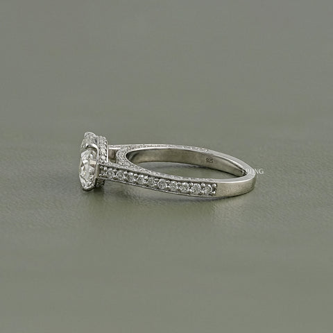 East-West Oval Cut Hidden Halo Pave Ring