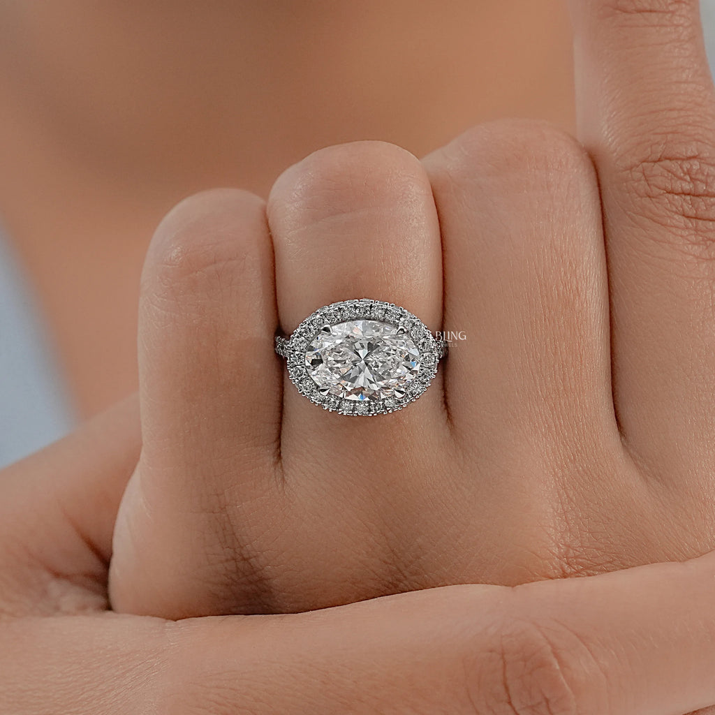Double Halo East-West Oval Cut Ring