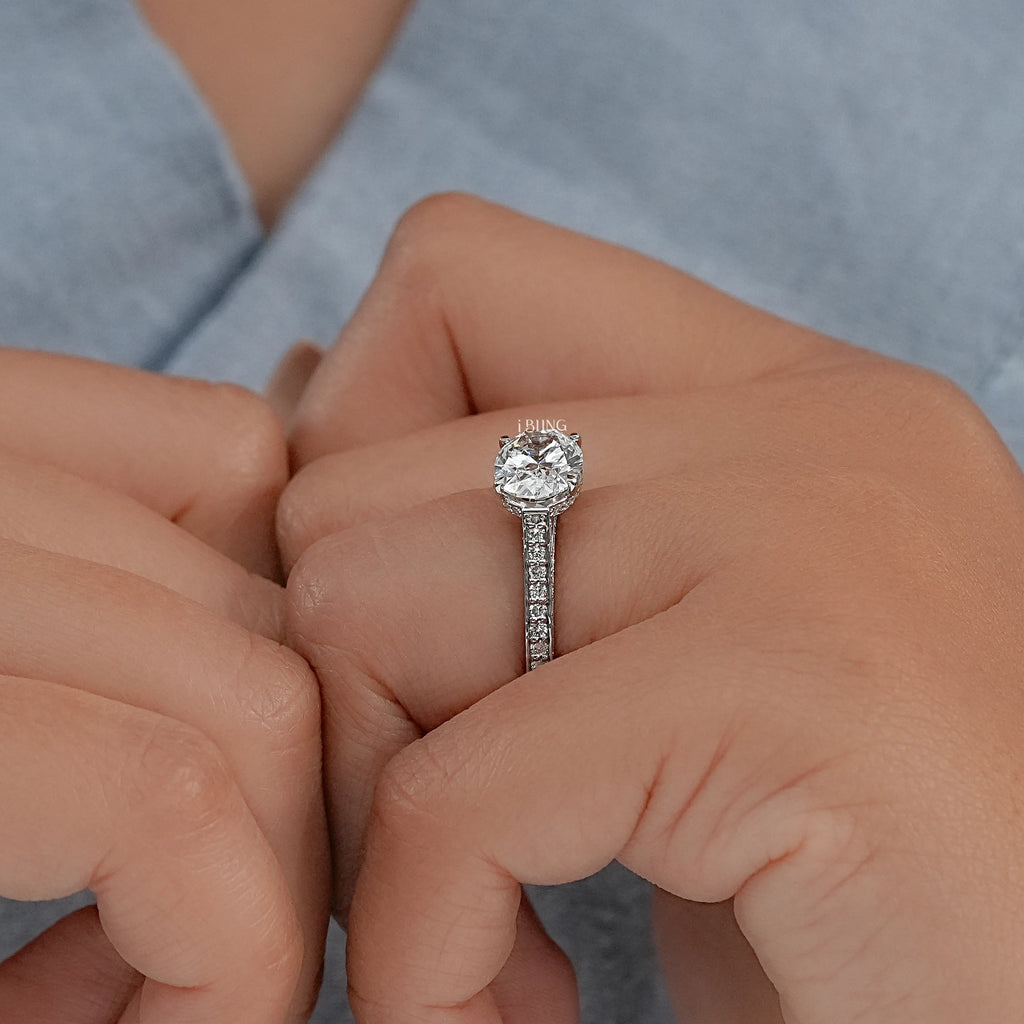 East-West Oval Cut Hidden Halo Pave Ring