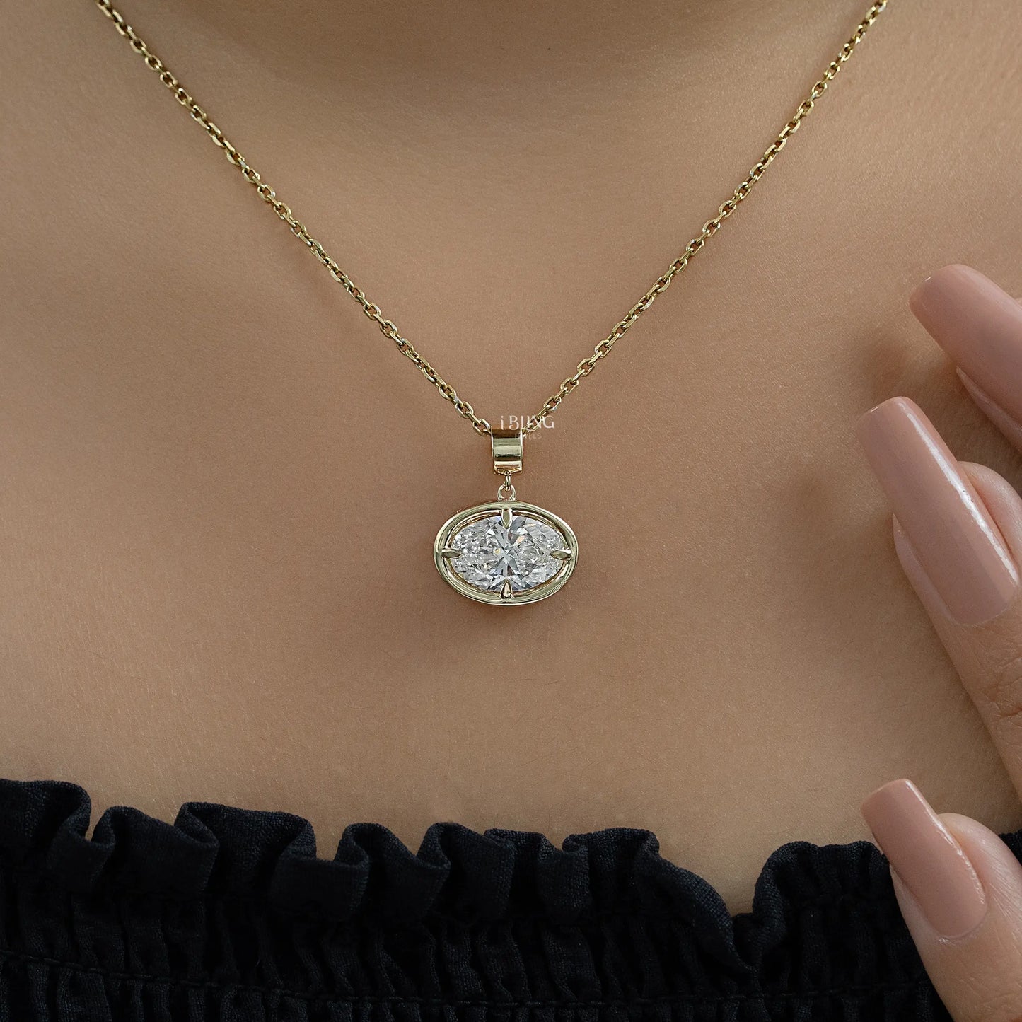 East West Oval Cut Lab Grown Diamond Pendant Pendants