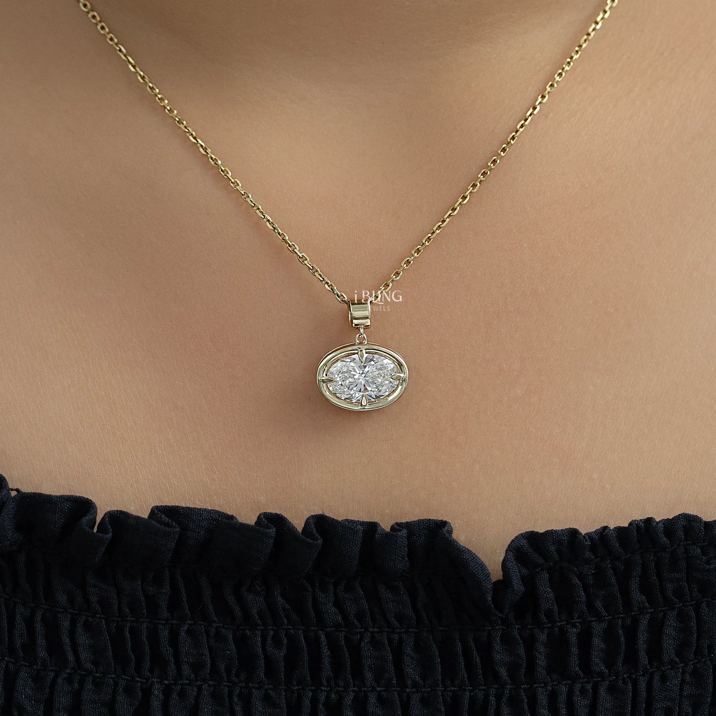East West Oval Cut Lab Grown Diamond Pendant Pendants