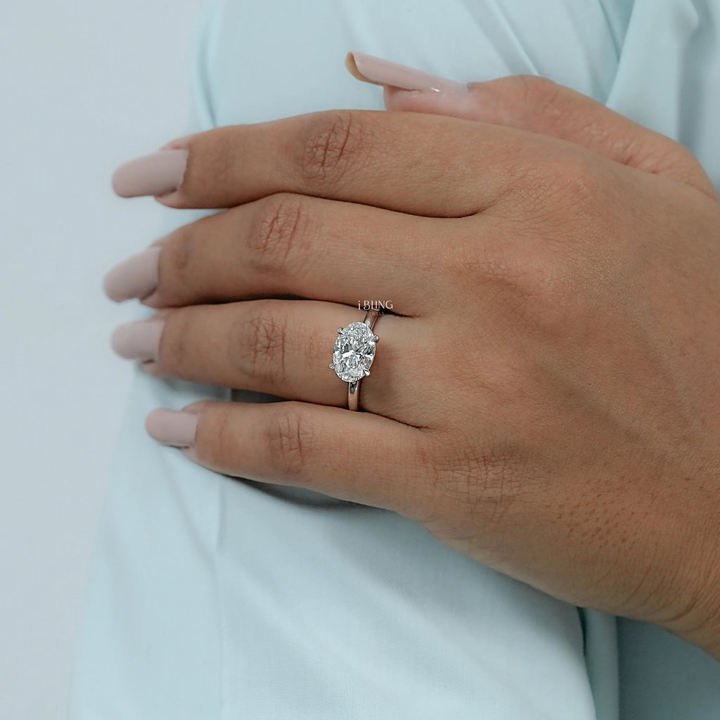 Oval Cut Lab Diamond Solitaire East West Ring