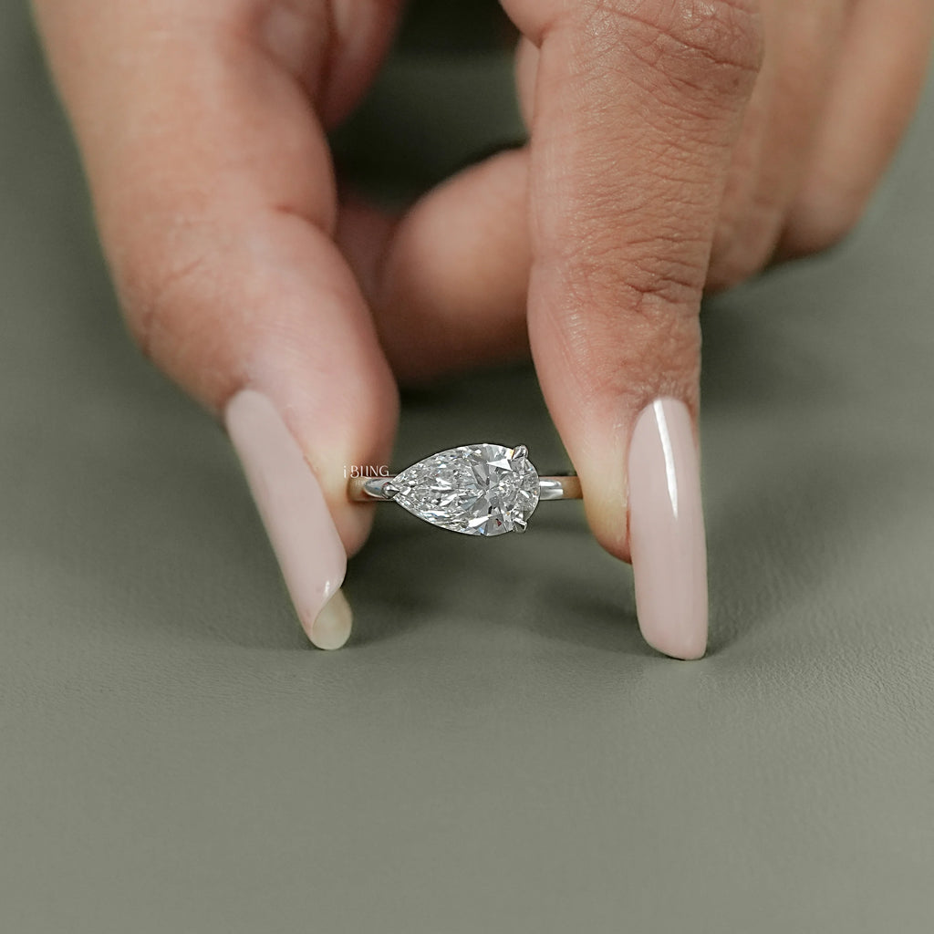 Pear Cut Lab Diamond Solitaire Engagement Ring