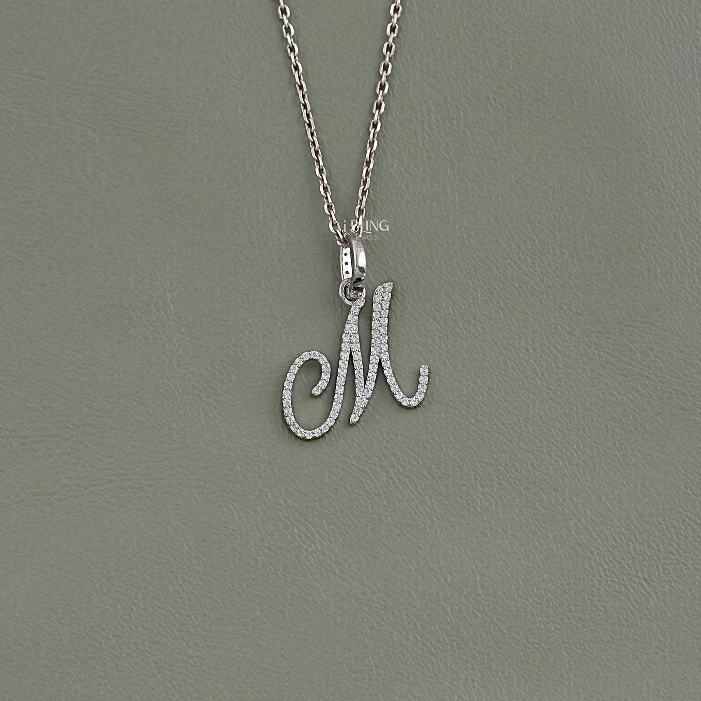 Round Cut Lab Grown Diamond M Letter Pendant Pendants