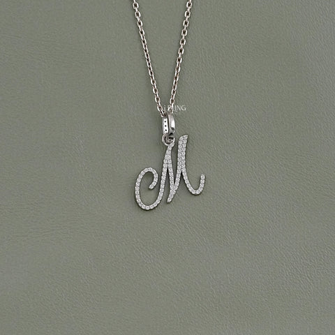 Round Cut Lab Grown Diamond M Letter Pendant