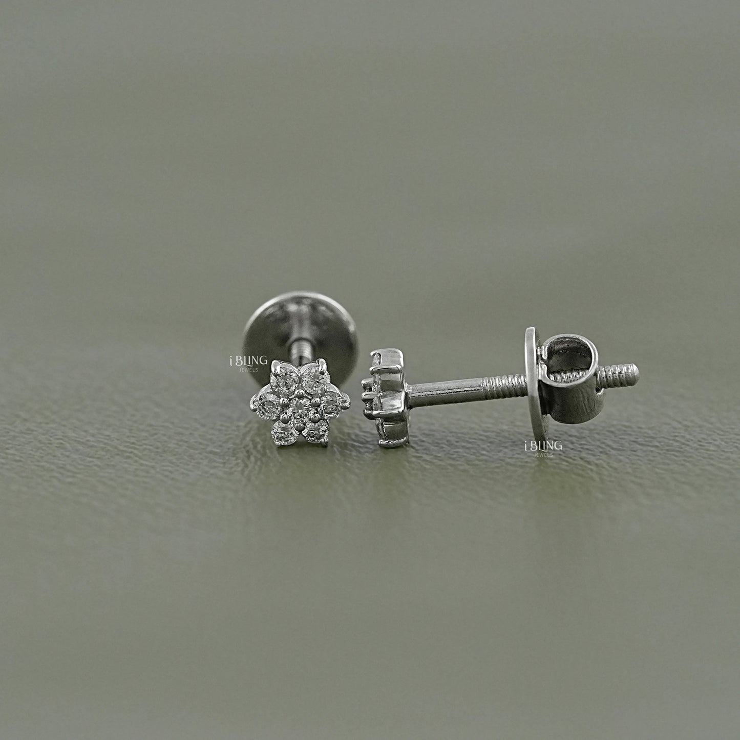 Floral Style Round Diamond Cluster Set Earrings Stud