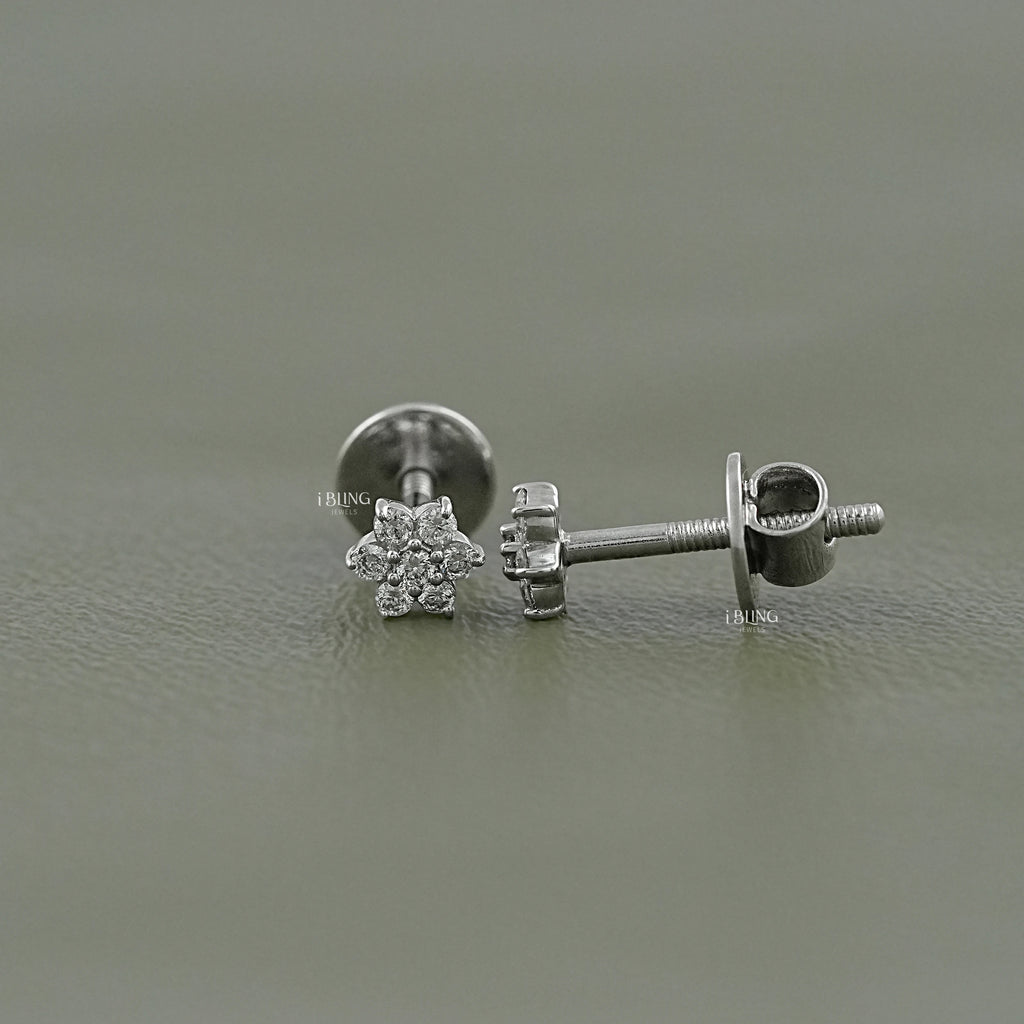 Floral Style Round Diamond Cluster Set Earrings