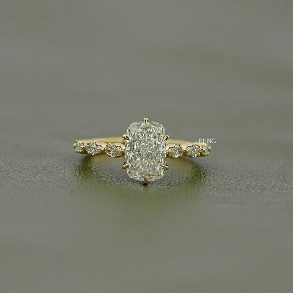 Elongated Cushion Lab Diamond Accent Engagement Ring