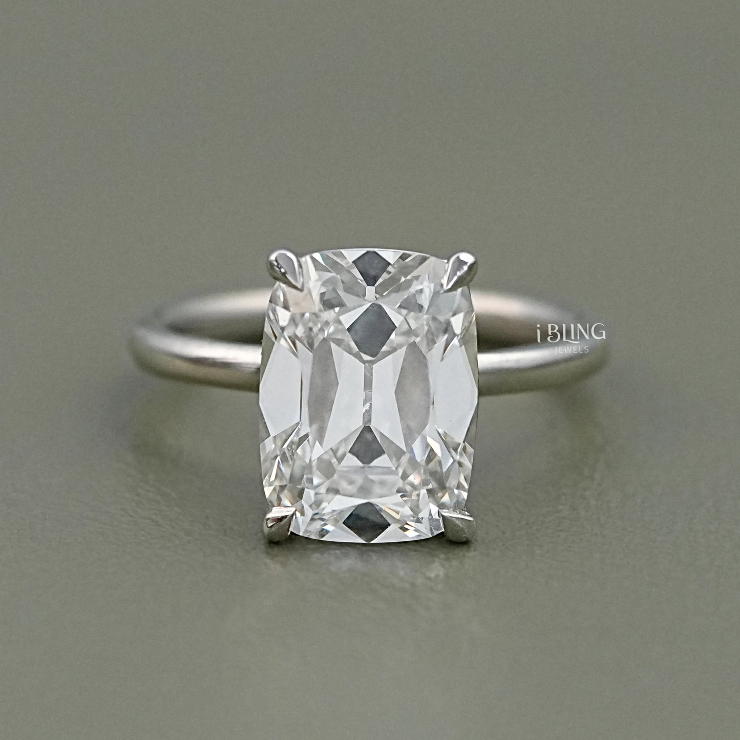 Elongated Old Mine Cushion Lab Diamond Engagement Ring