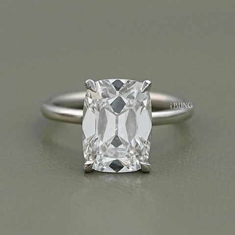 Elongated Old Mine Cushion Lab Diamond Engagement Ring