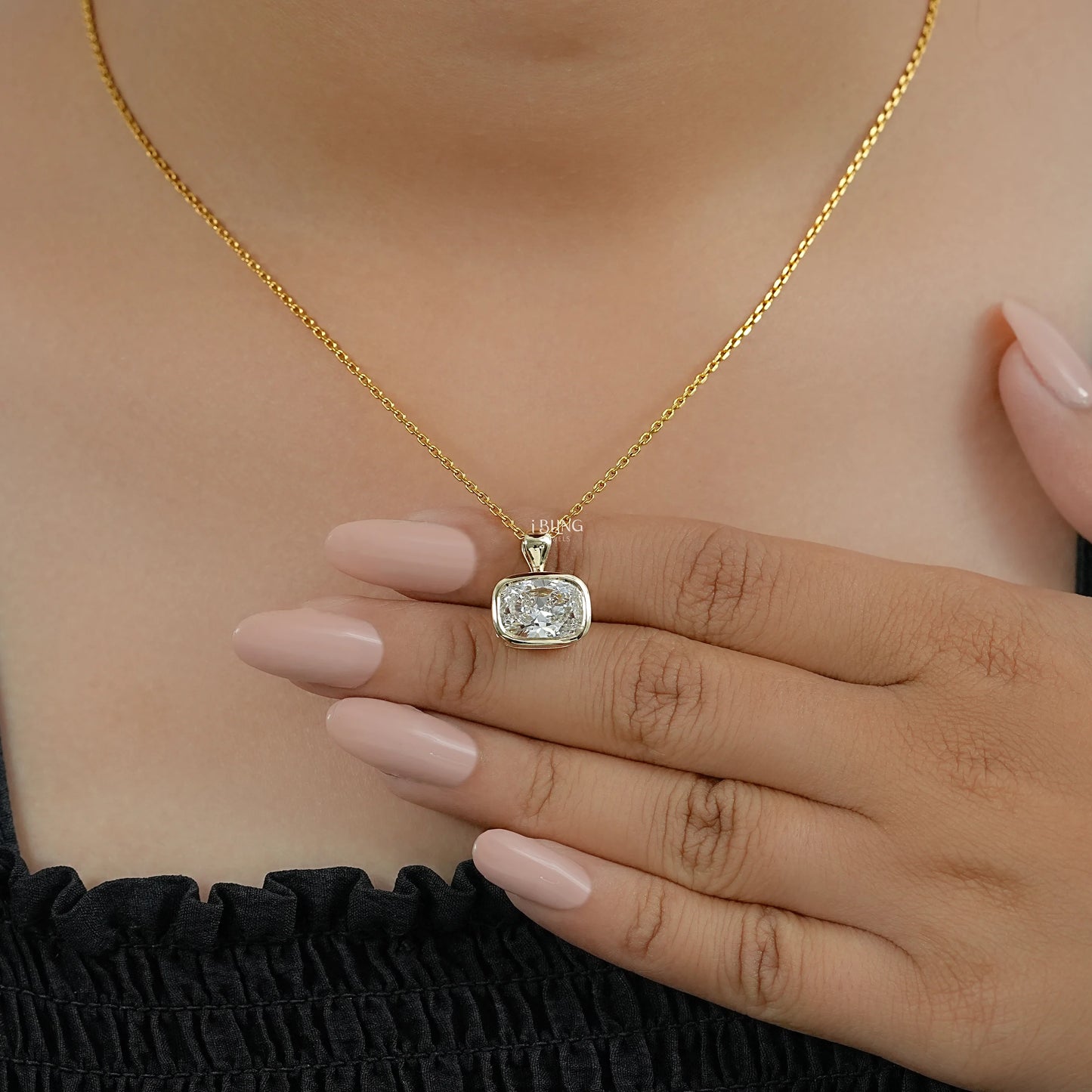 Cushion Cut Lab Diamond Bezel Set Wedding Necklace