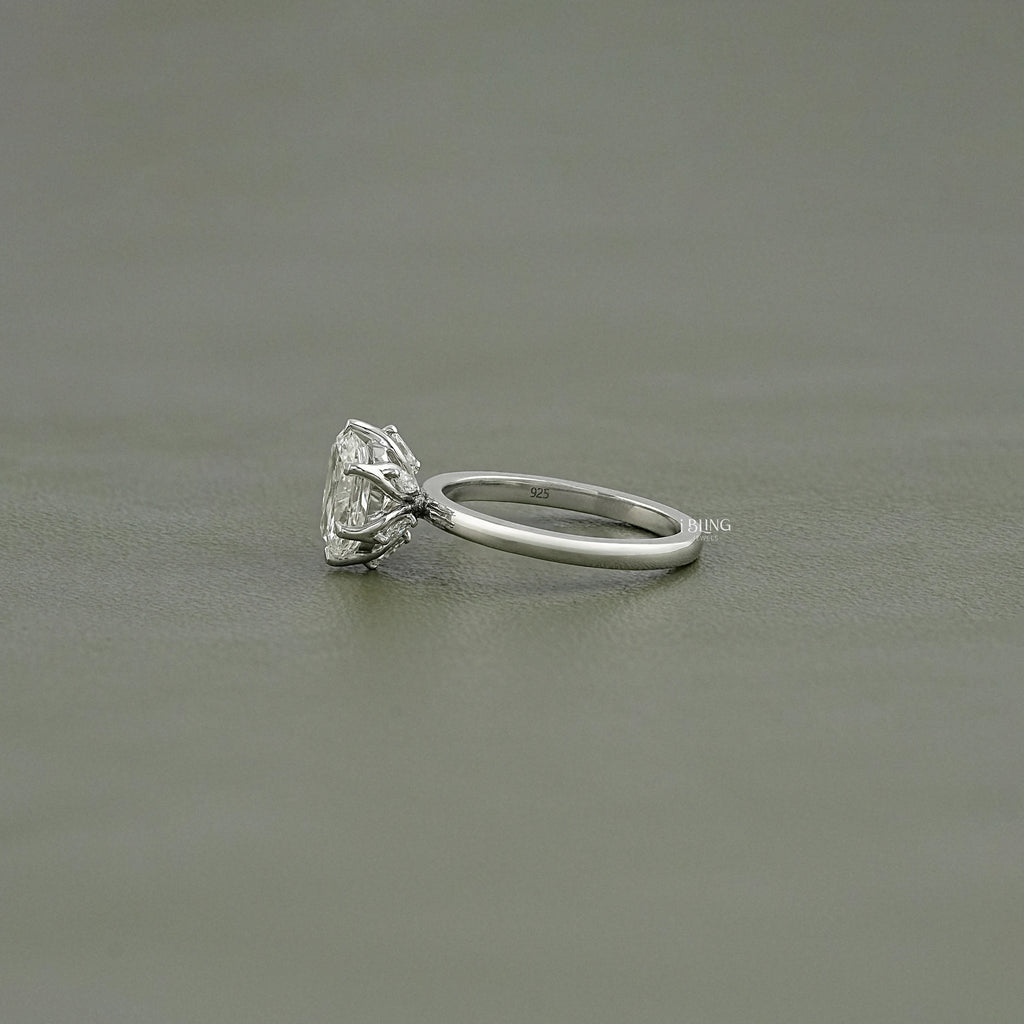 Elongted Cushion Cut Lab Diamond Solitaire Ring