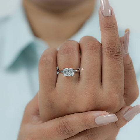 Elongated Cushion Lab Diamond East West Solitaire Ring