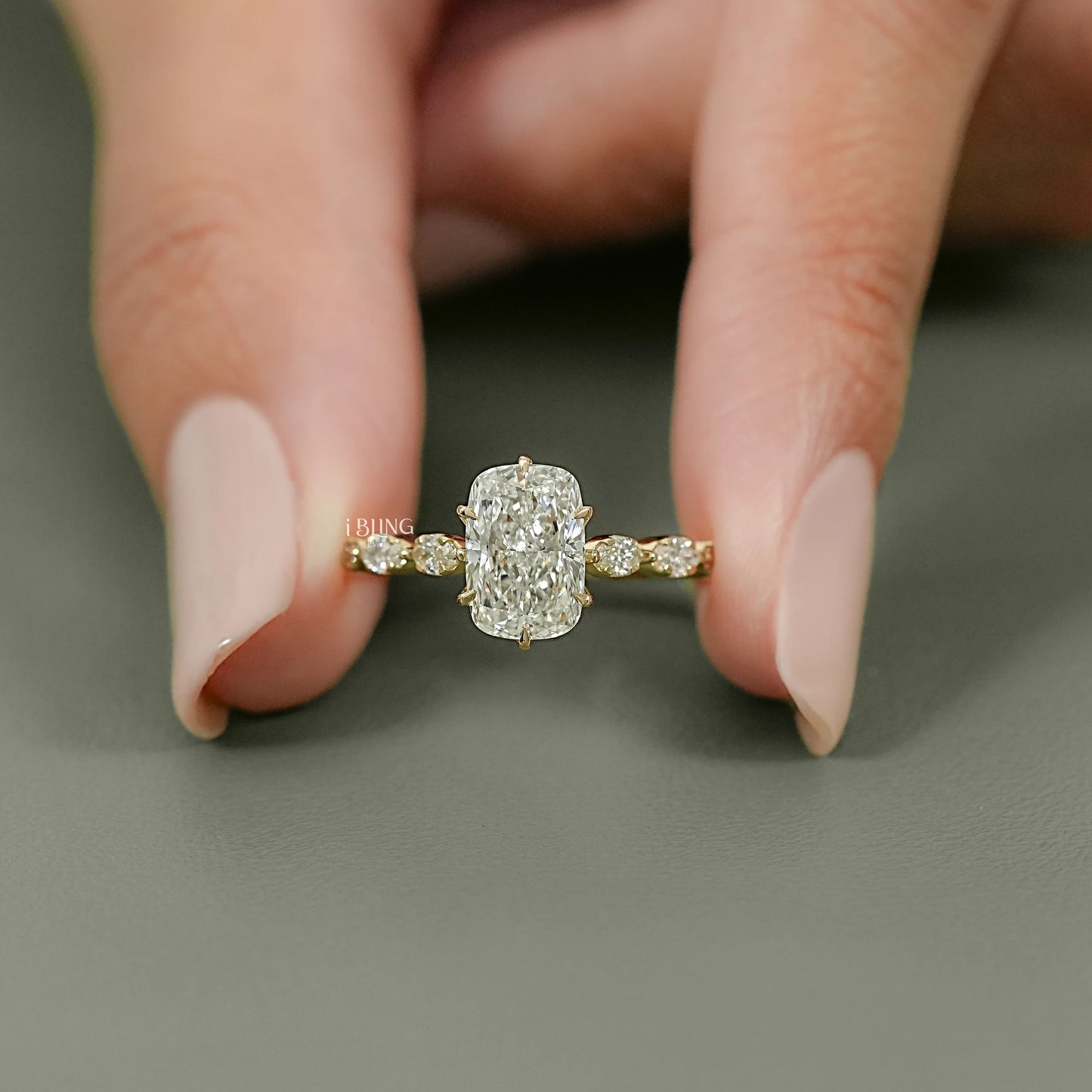 Elongated Cushion Lab Diamond Accent Engagement Ring