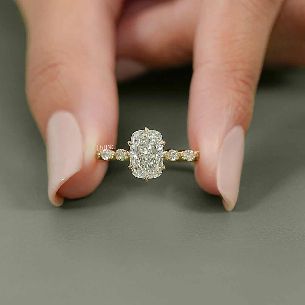 Elongated Cushion Lab Diamond Accent Engagement Ring
