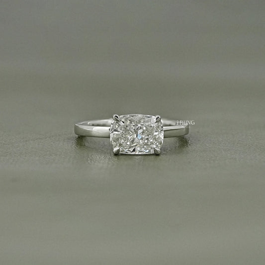 Elongated Cushion Lab Diamond East West Solitaire Ring Solitaire Ring