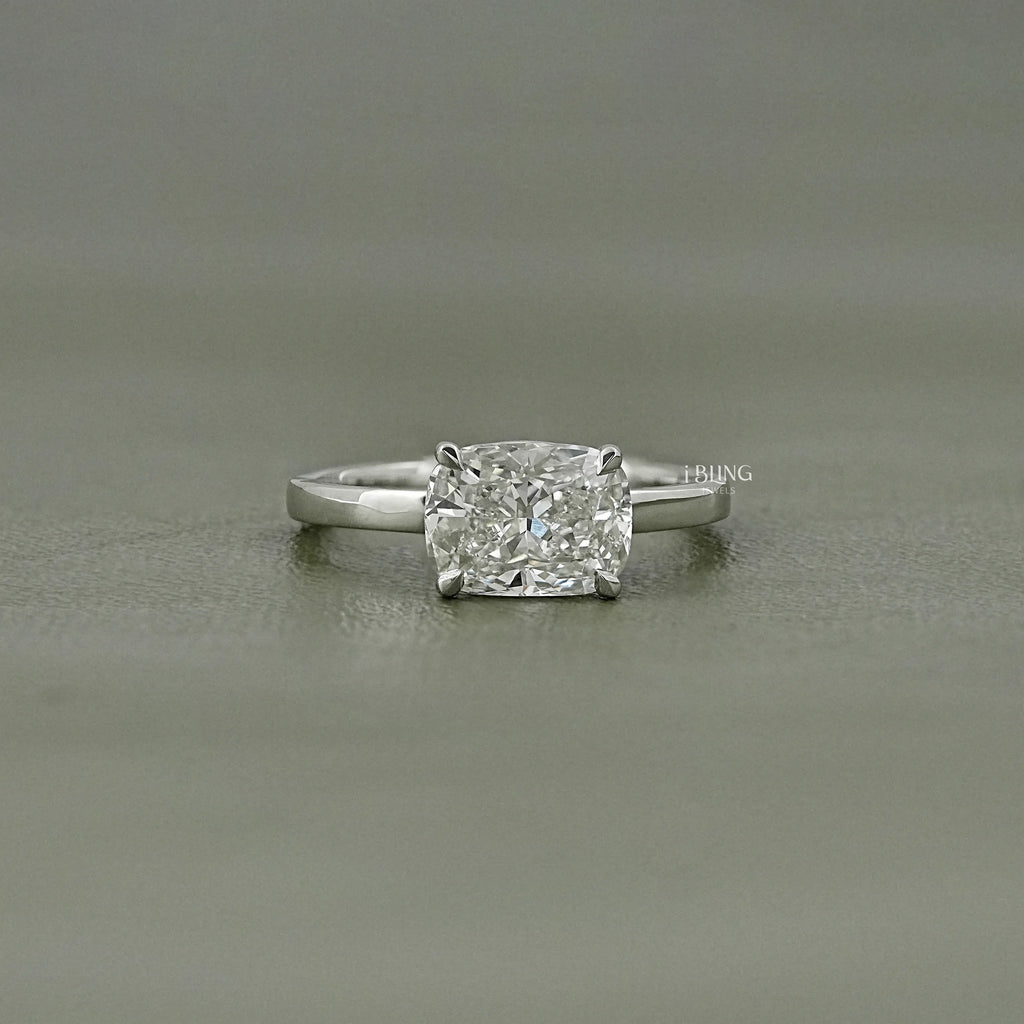 Elongated Cushion Lab Diamond East West Solitaire Ring