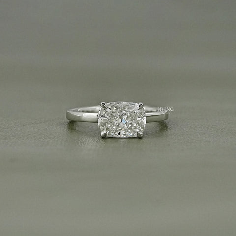 Elongated Cushion Lab Diamond East West Solitaire Ring