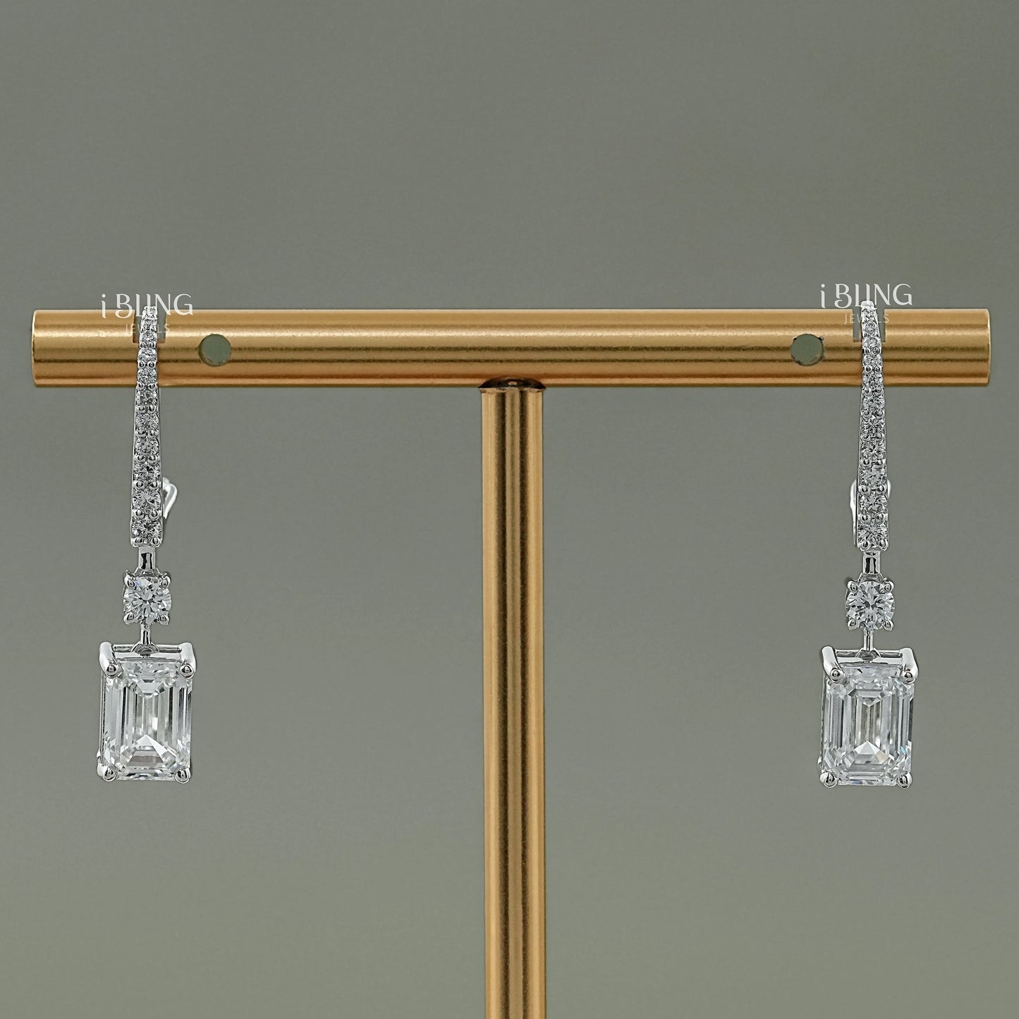 Emerald And Round Diamond Drop Earrings